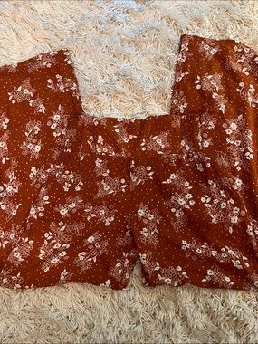 Rust Floral Wide-Leg Pants